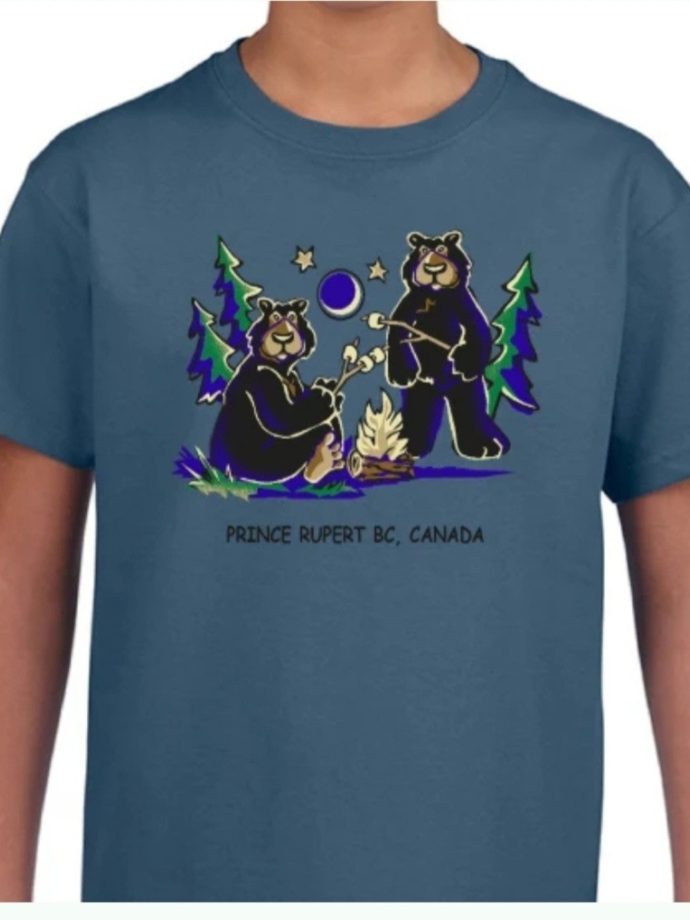 Prince Rupert Canada Kids' Blue Bear Campfire T-Shirt
